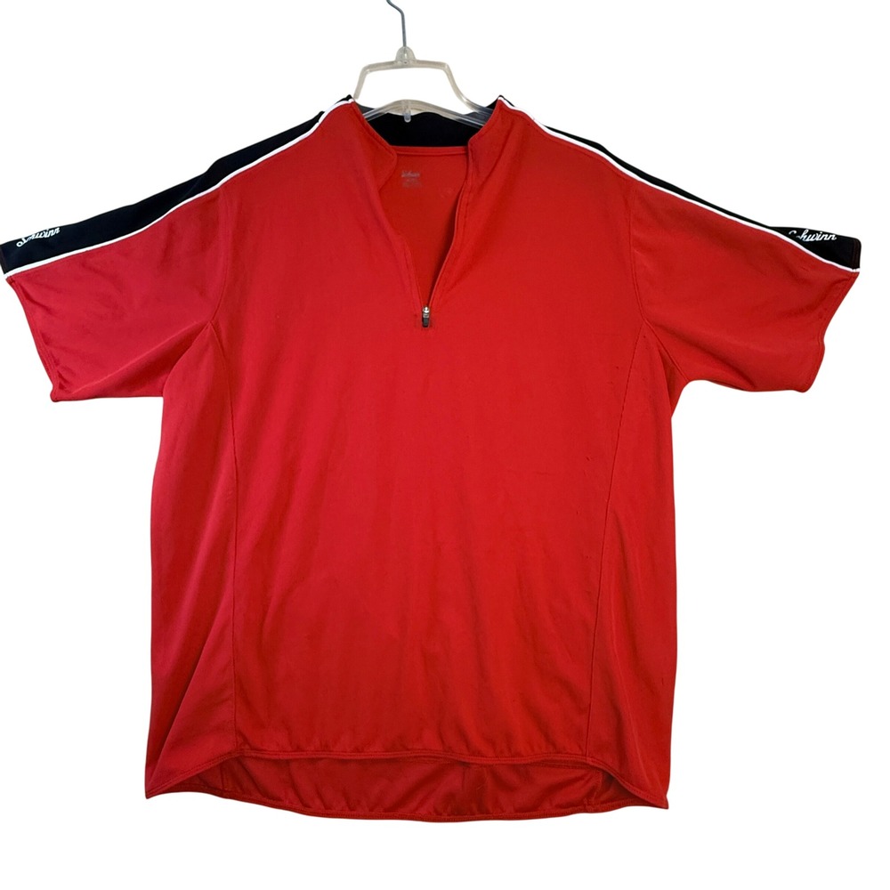 Schwinn Mens Red Cycling Jersey Shirt XL Short Sleeve Bike Ride Top Pockets